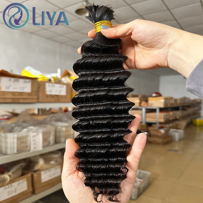100% Human Hair Bundles For Braiding Deep Wave Virgin Hair Extensions Natural Color Braids No Weft Bulk Extension For Women