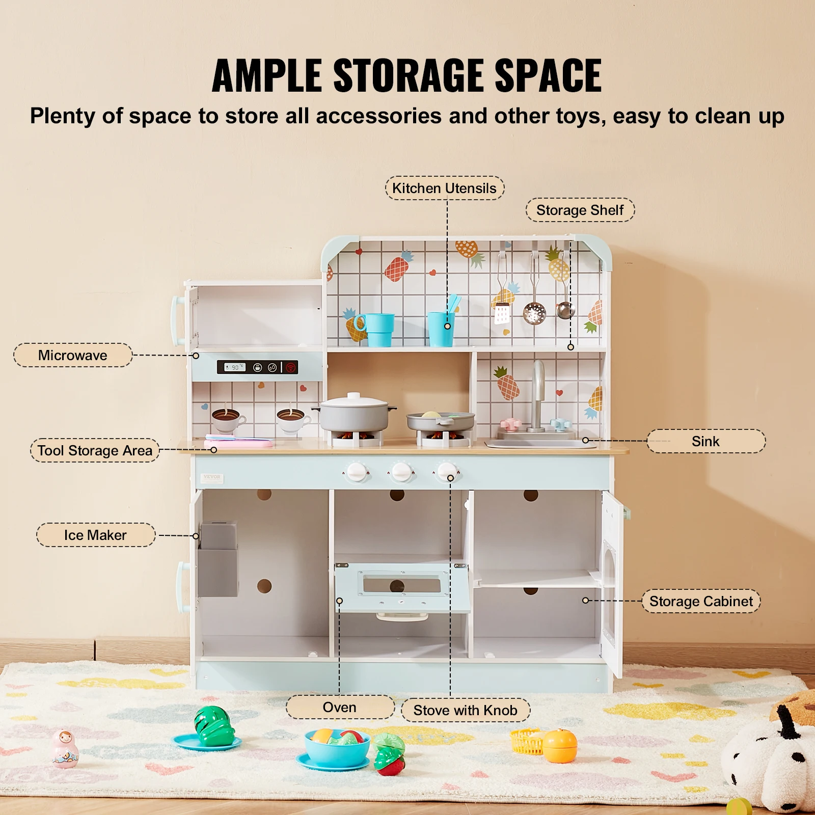 VEVOR Kitchen Counter Play Set DIY Simulated Cooking Food Tableware Play House with Sound Pretend Game Toy Gift Kid Boy Children 6