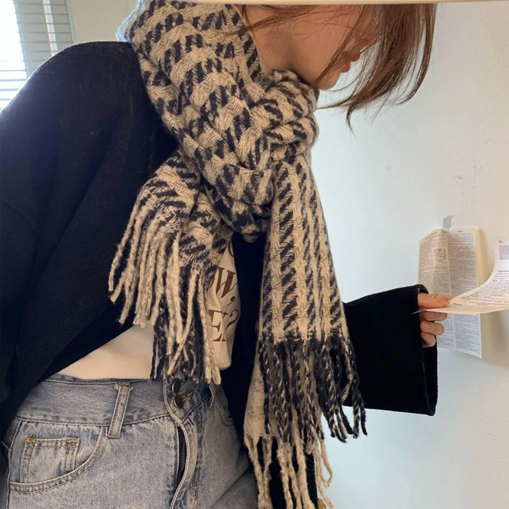 

Winter Warm Unisex Knitted Scarf Hot Vintage Long Thickened Shawls Cashmere Tassel Neck Scarves Couple Outdoor Neckerchief