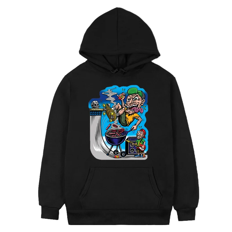 

BBQ Sticker Sweater Student Tops Style Novelty Portrait Hooded Sweatshirts Long Sleeve Top Unique Hoodies Cute Winter Pair Manga
