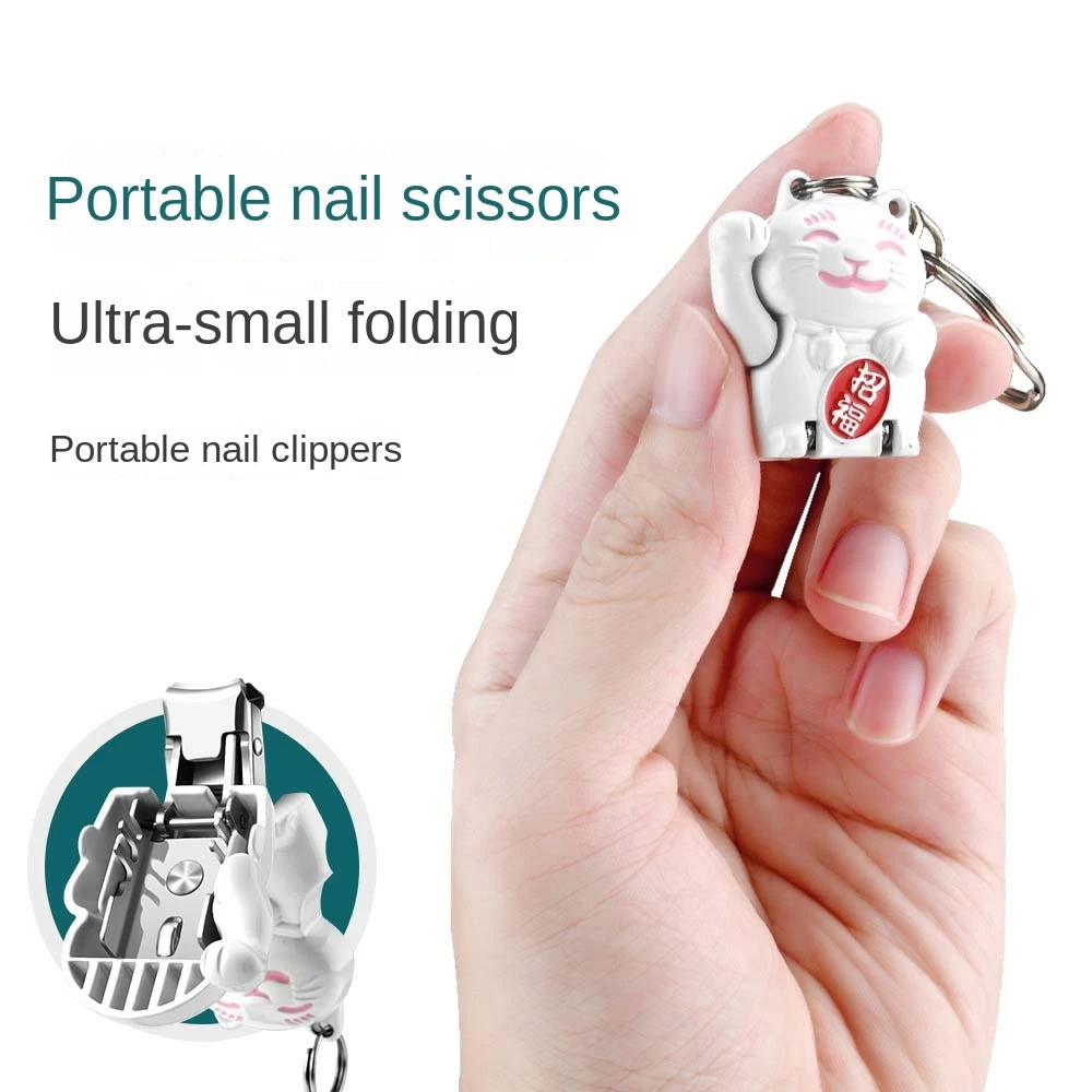 Maneki Neko Lucky Cat Mini Nail Clipper Keychain Bag Pendant Car Key Decor Mini Nail File Size Foldable Fingernail Clipper
