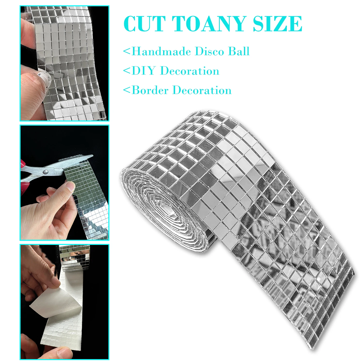 1Roll 1960 PCS Self Adhesive Mirror Mosaics Sheets, 5 x 5 mm Silver Mirrors Mosaic Square Glass for Craft,Home Decorations