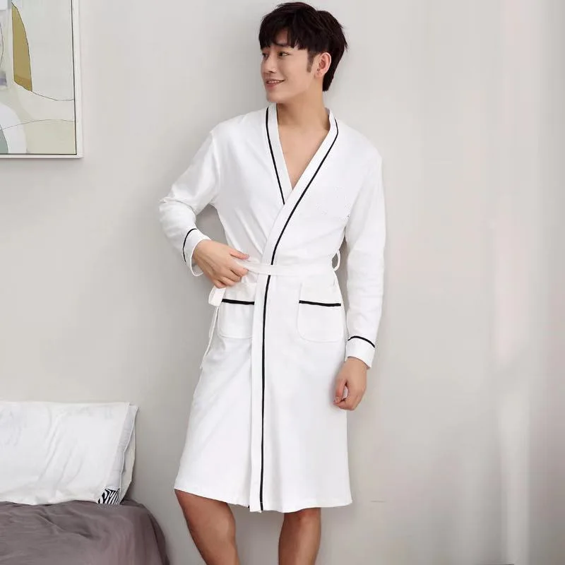 Spring Autumn Men's 100% Pure Cotton Nightgown Sexy Mid length Bathrobe Summer Oversized Comfortable Home Clothing