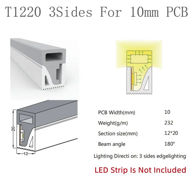 thumbnail image 1 of Tira de luces LED de neón flexible de 1 a 5 m/pieza con carcasa de perfil para empotrar, resistente al agua, IP67, para decoración de exteriores, 1 of 5