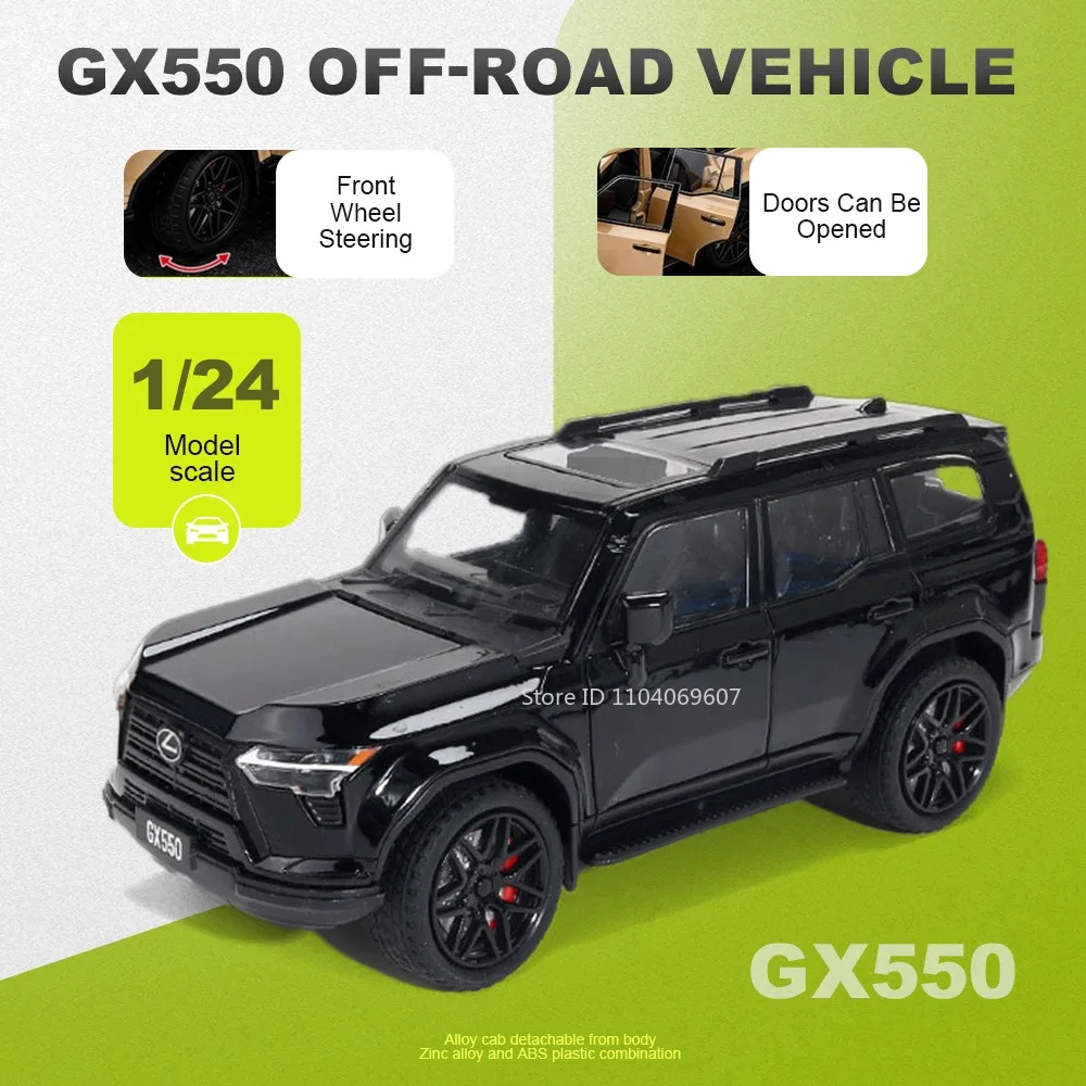 1:24 GX550 LX600 Modell Geländewagen Spielzeugauto aus Aluminiumlegierung mit Stoßdämpfung, öffnenden Türen, Rückziehfunktion, Sound und Licht, Kindergeburtstagsgeschenk