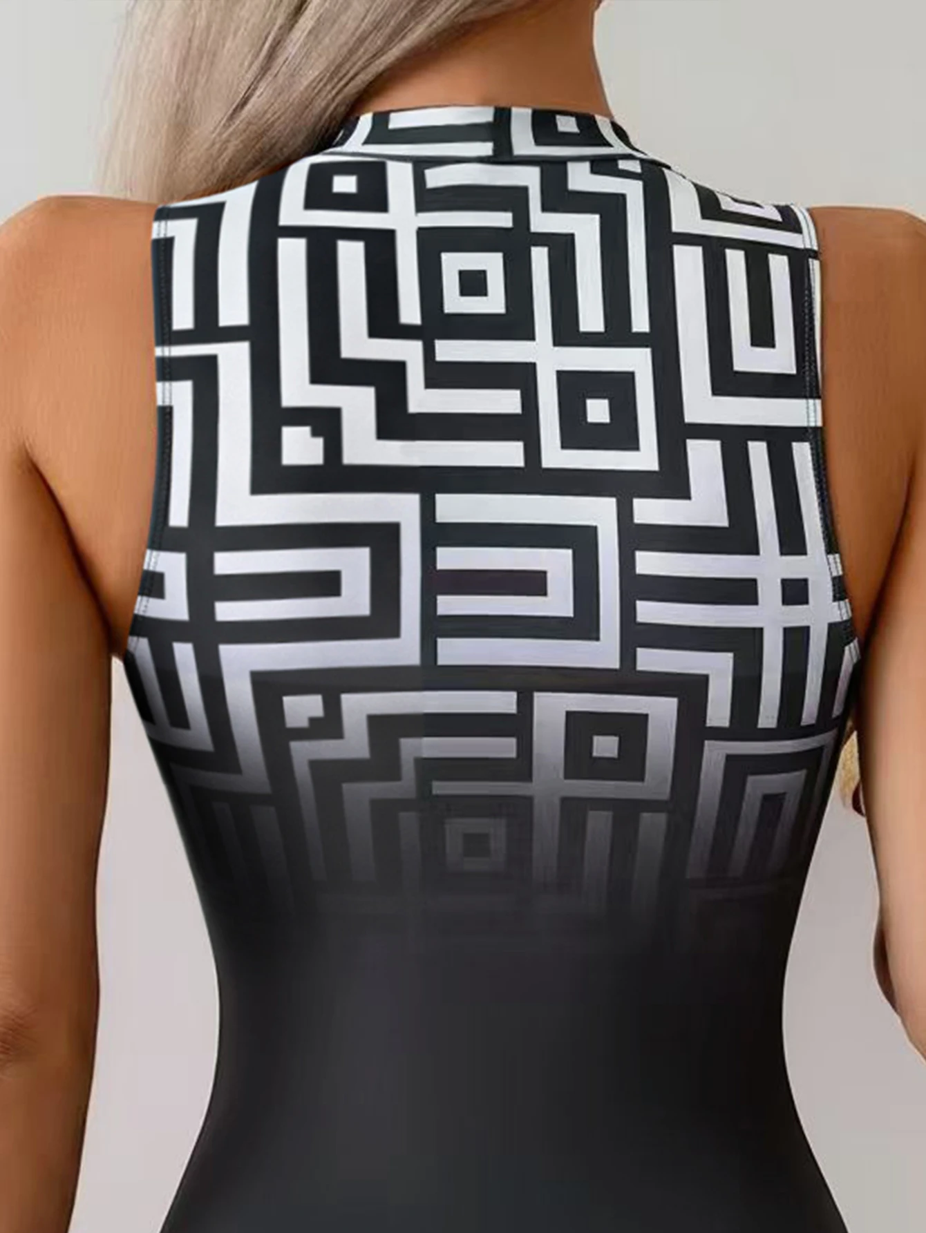 Women's Geometric Print One Piece Swimsuit High Neck Zipper Slim Fit Athletic Swimwear for Training & Beach 5