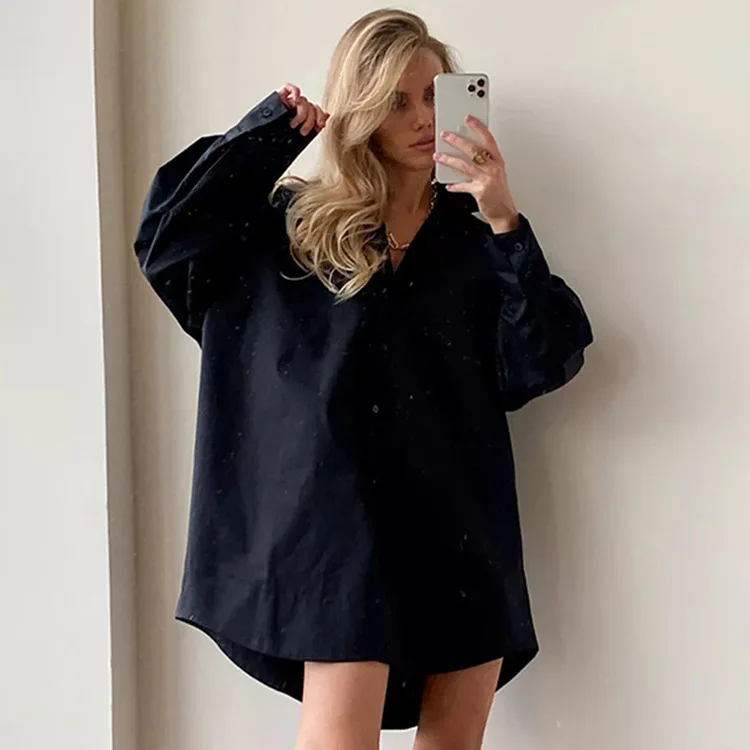 White Loose Fashion Shirts For Women See-Through Patchwork Cardigan Coat Lapel Slim Long Sleeve Oversized Blouse Shirt