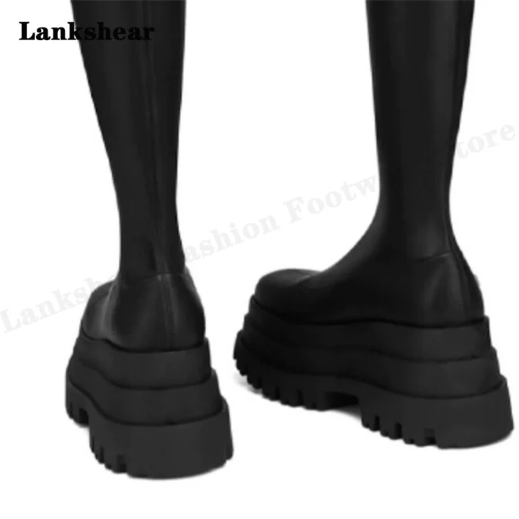 Spring and Autumn Powder Cake Thick Bottom Boots High -Heeled Boots Thin Patent Leather Skinny Leather Thin Boots Women's Shoes