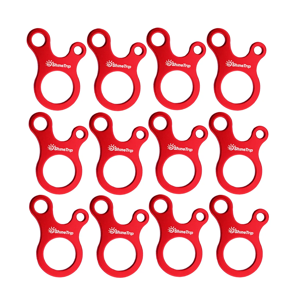 

12pcs Tent Rope Tensioner Aluminum Alloy 3 Hole Guyline Cord Adjuster Buckle Canopy Tightening Hooks For Hiking Camping ( Red )