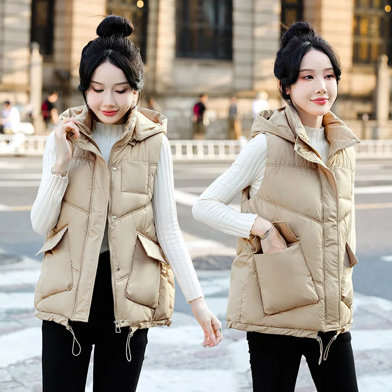 

Short Hooded Down Cotton Vest For Women New Autumn And Winter Loose Vest Vest