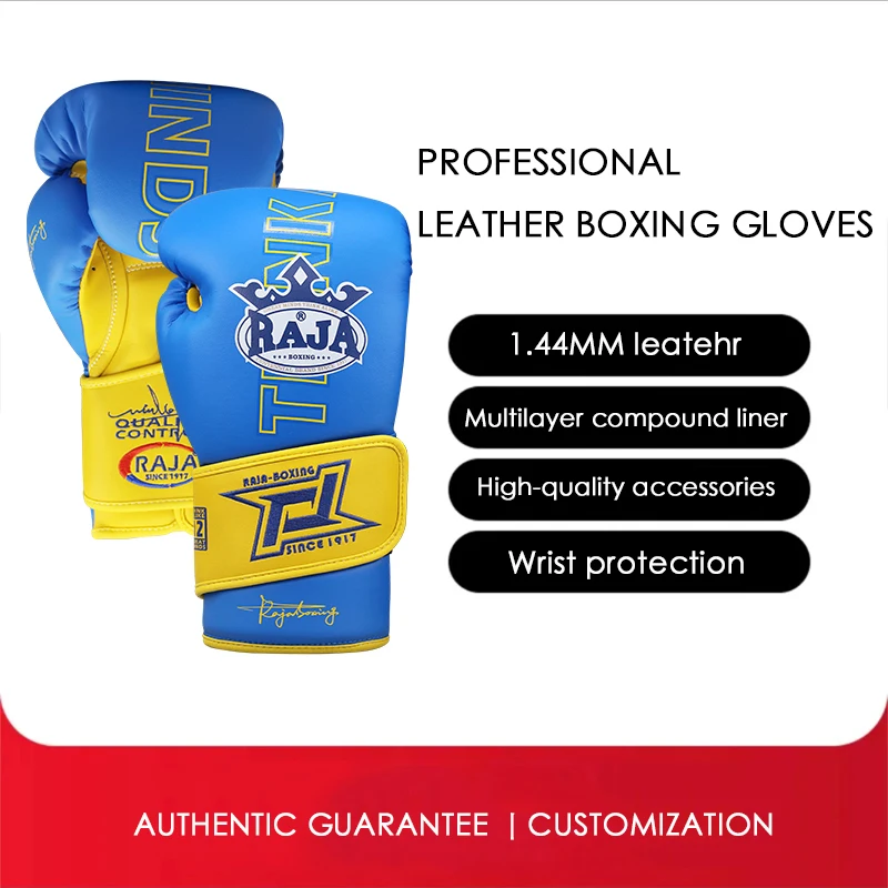 RAJA Genuine Leather Boxing Gloves Adult High Quality Women's Taekwondo Training Fighter Martial Arts MMA Equipment