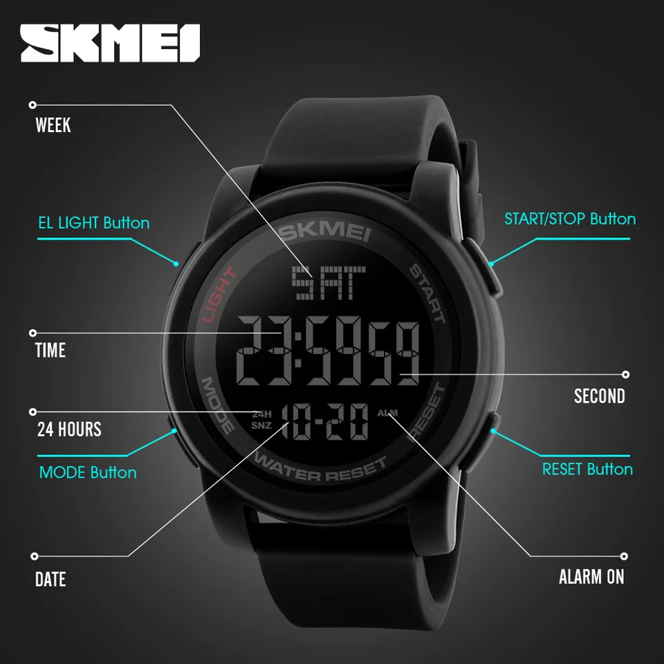 SKMEI 1257 orologi digitali multifunzione da uomo sport all'aria aperta 2023 50M orologi da polso con allarme impermeabile