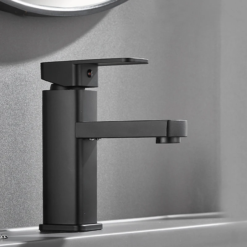 Basin Faucet Bathroom Faucet Stainless Steel Faucet Black Faucet Stainless Steel Waterfall Faucet Mixed Countertop Hot and cold mixed Water Bathroom Square Single Hol