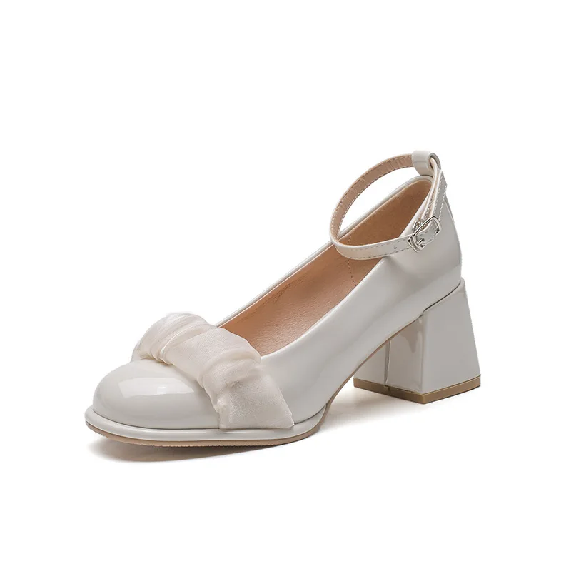 Luxury Women Shoes Square Toe Mary Janes Shoes Square Heel Dress Shoes Lace Buckle Pumps High Heels Party Wedding Women Shoes