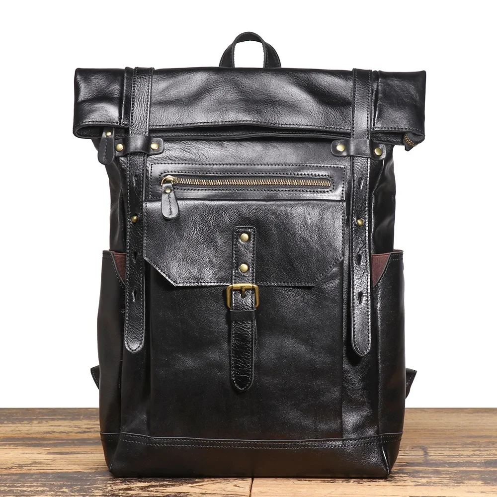 Stylish New Men's Genuine Leather Backpack Large Capacity Business Laptop Bag