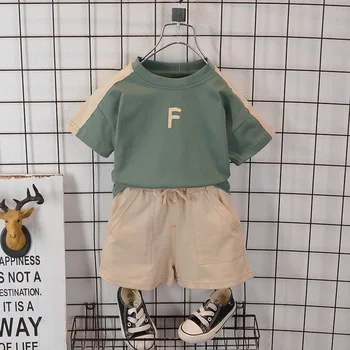0-5 Years Old Boy Simple Korean Fashion T-Shirt + Baby Summer Cotton Shorts Suit 1