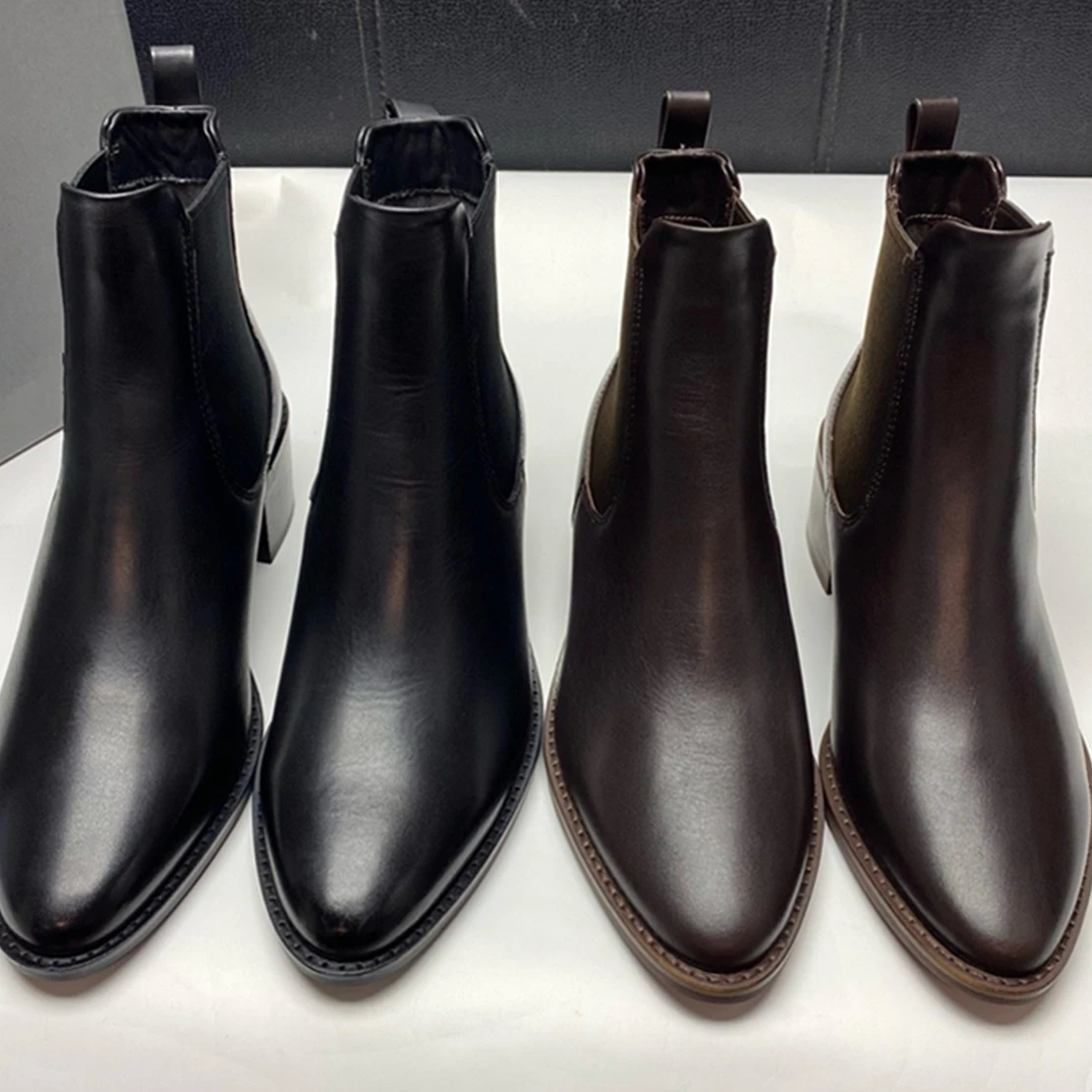 Withered British Fashion High Heels Chelsea Ankle Boots Simple Solid Boot Women Genuine Leather Casual Vintage