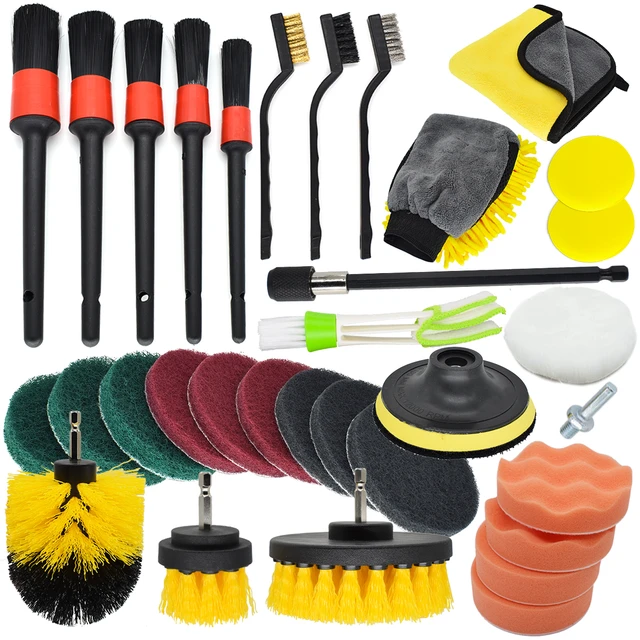 Auto Detailing Brush Set Power Scrubber Drill Brushes Car Detail Brush For  Air Vents Car Polish Pad For Tire Rim Cleaning - AliExpress