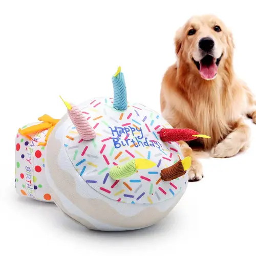 창의적인 봉제 인형 생일 케이크 강아지 씹기 장난감, 재미있는 인터랙티브 씹기 케이크 강아지 장난감, 소리나는 강아지 장난감, 애완동물 용품, 신제품 2