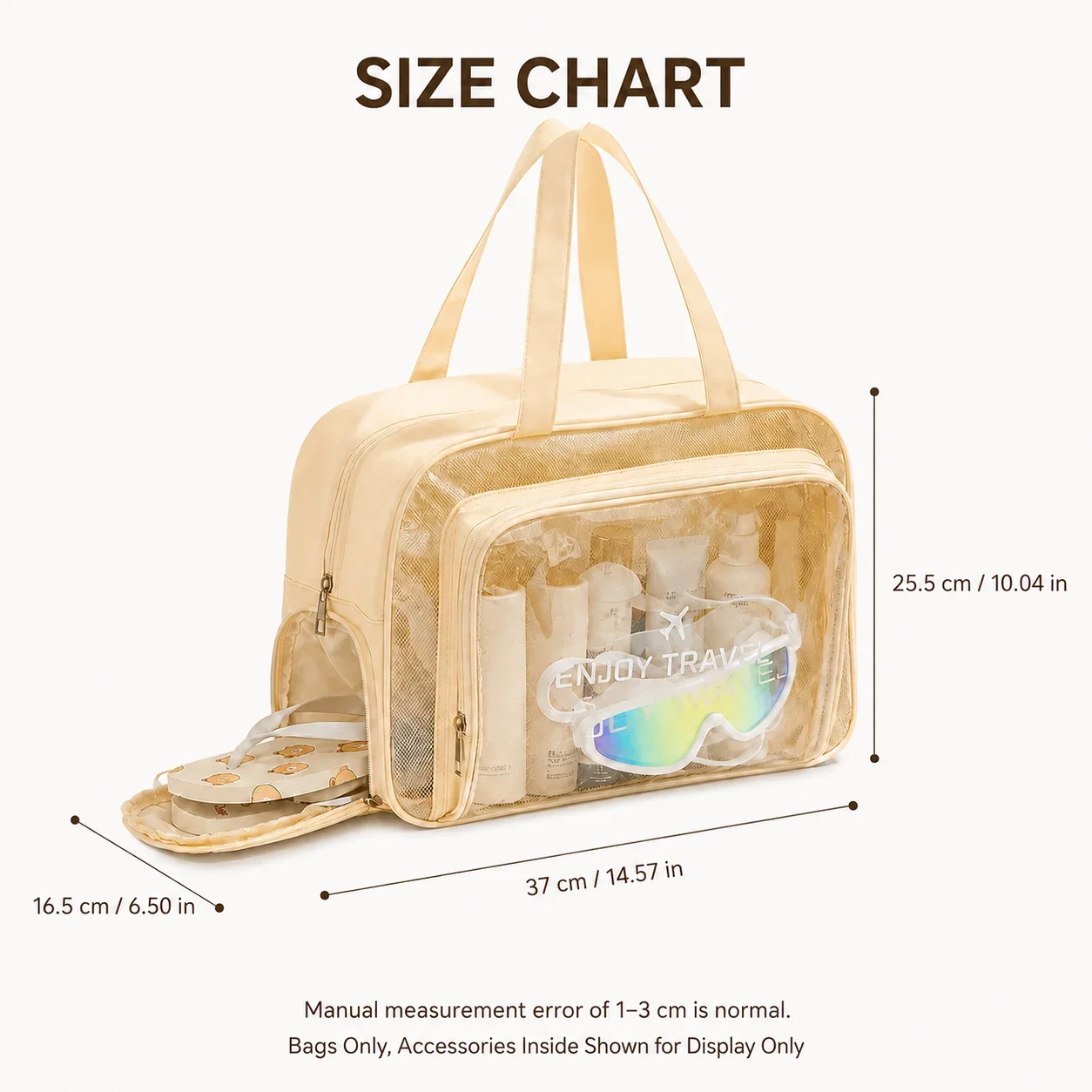Spacious All-in-One Toiletry and Travel Tote with Transparent Organizer and Shoe Compartment