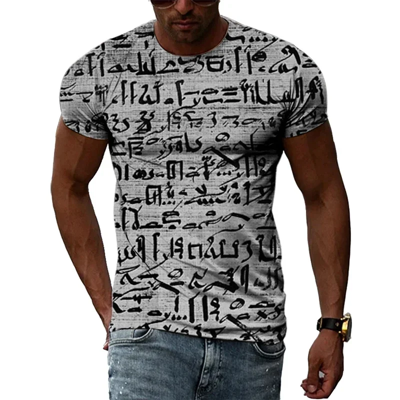 

3D Pattern T Shirt For Men Retro Element Style O-neck Short Sleeve Large Size Comfortable Loose Male Leisure T-Shirts Clothing