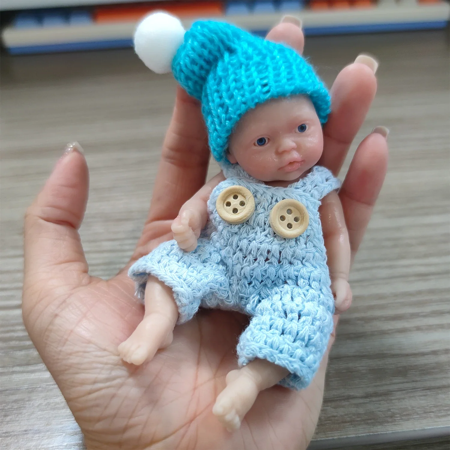 Reborn Baby Dolls Sleeping Silicone Full Body Boy 4.5inch Miniature Babies with Blue clothes Accessories for Christmas Gift Kids - 6