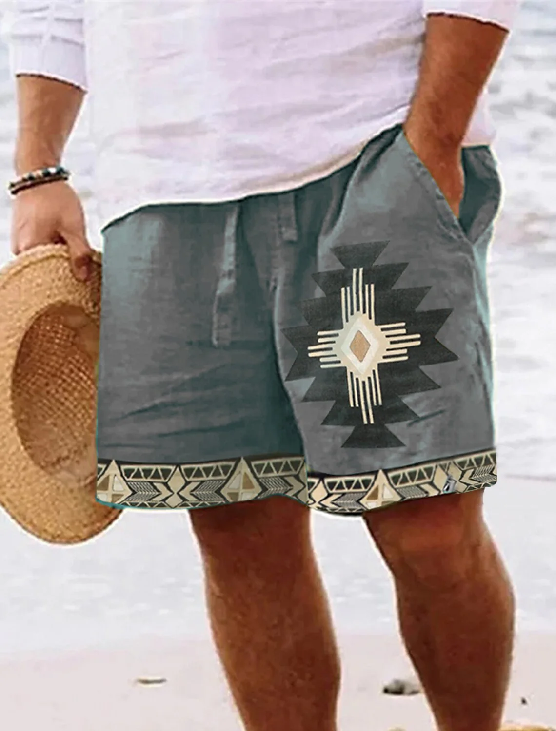 남성용 레트로 크로스 토템 3D 프린트 반바지, 통기성 레트로 반바지, 피트니스 스트리트 반바지, 여름, 2024 신상