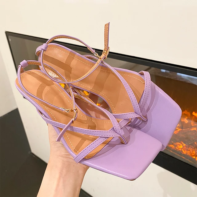 Purple Thong Heeled Sandals Sexy Square Toe White Stiletto Heels Designer  Sandals Summer Shoes For Women Sandals Talon Femme - Women's Sandals -  AliExpress