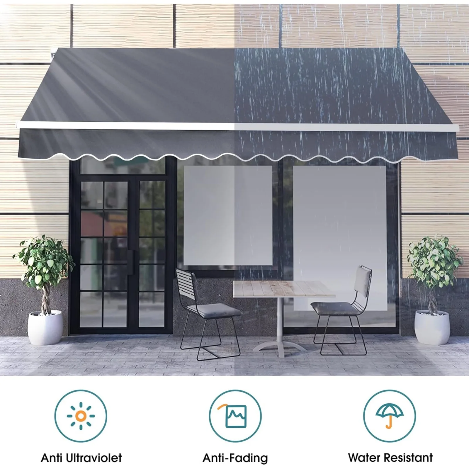 US 10x8 Feet Manual Retractable Patio Door Window Awning Sunshade Shelter Outdoor Canopy, 0810 (Brick Red with Beige Stripes)