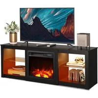 Fireplace TV Stand, Fireplace TV Console with LED Lights,Modern TV Stand for Living Room, Entertainment Console with Glass 2