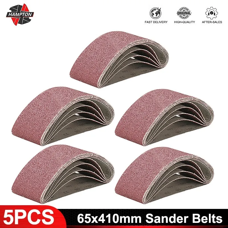 

5pcs Abrasive Sanding Belts 65x410mm 40-120 Grit Sander Belt Sander Attachment Grinder for Polisher Power Tool Accessory