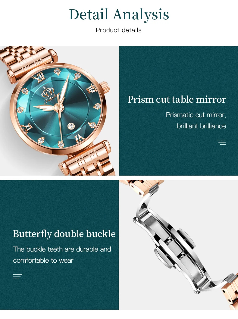 FATE LOVE Elegant Women's Watches Japan Movement Prismatic Cut Mirror Waterproof Stainless Steel Bracelet Sets Gift for Ladies 6