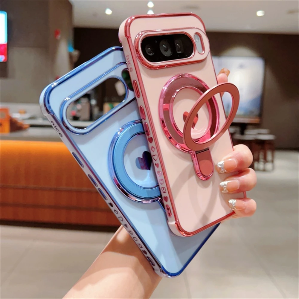 Magnetic Phone Case with Magsafe Plating and Love Heart Stand Holder