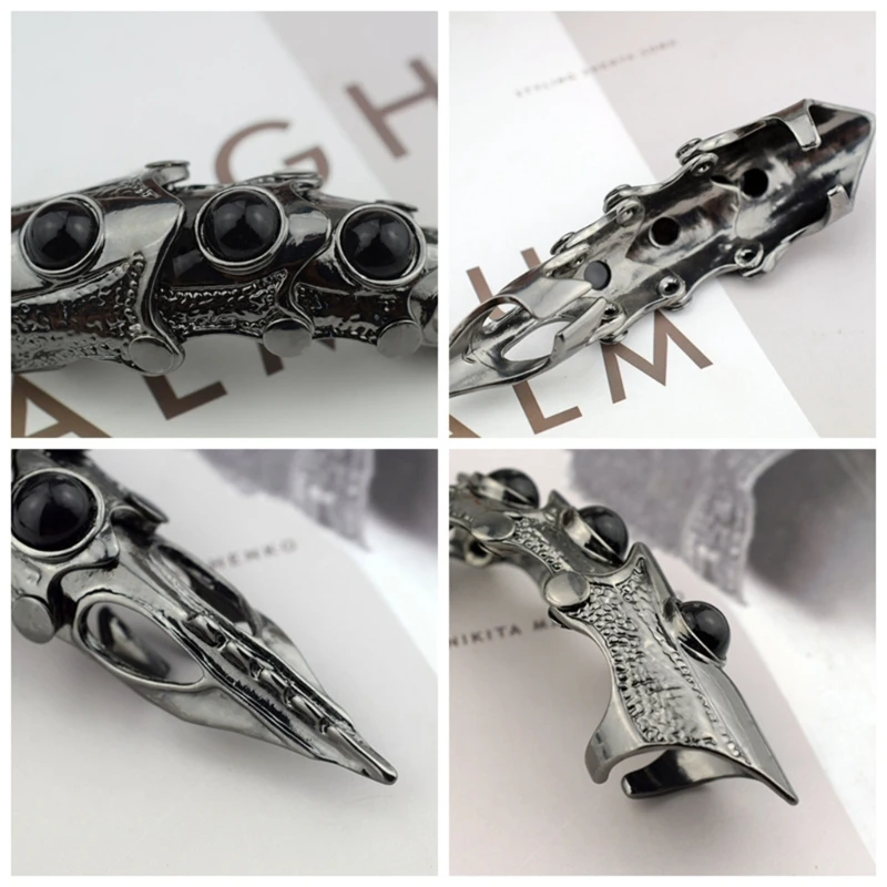 Vintage Punk Dragon Claw Finger Ring For Women Dark Black Skeleton Knuckles Armor Gothic Punk Rings Jewelry Accessories 5