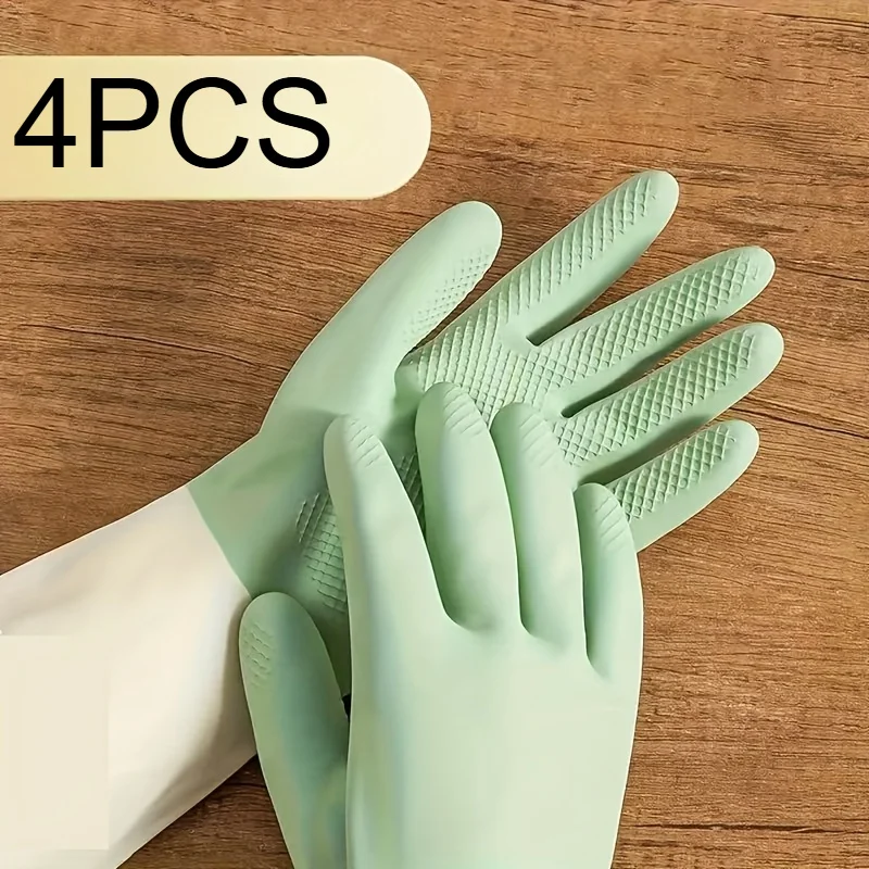 4pcs Waterproof Housework Cleaning Gloves Kitchen Cleaning Latex Laundry Dishwashing Gloves Wear Resistant Rubber