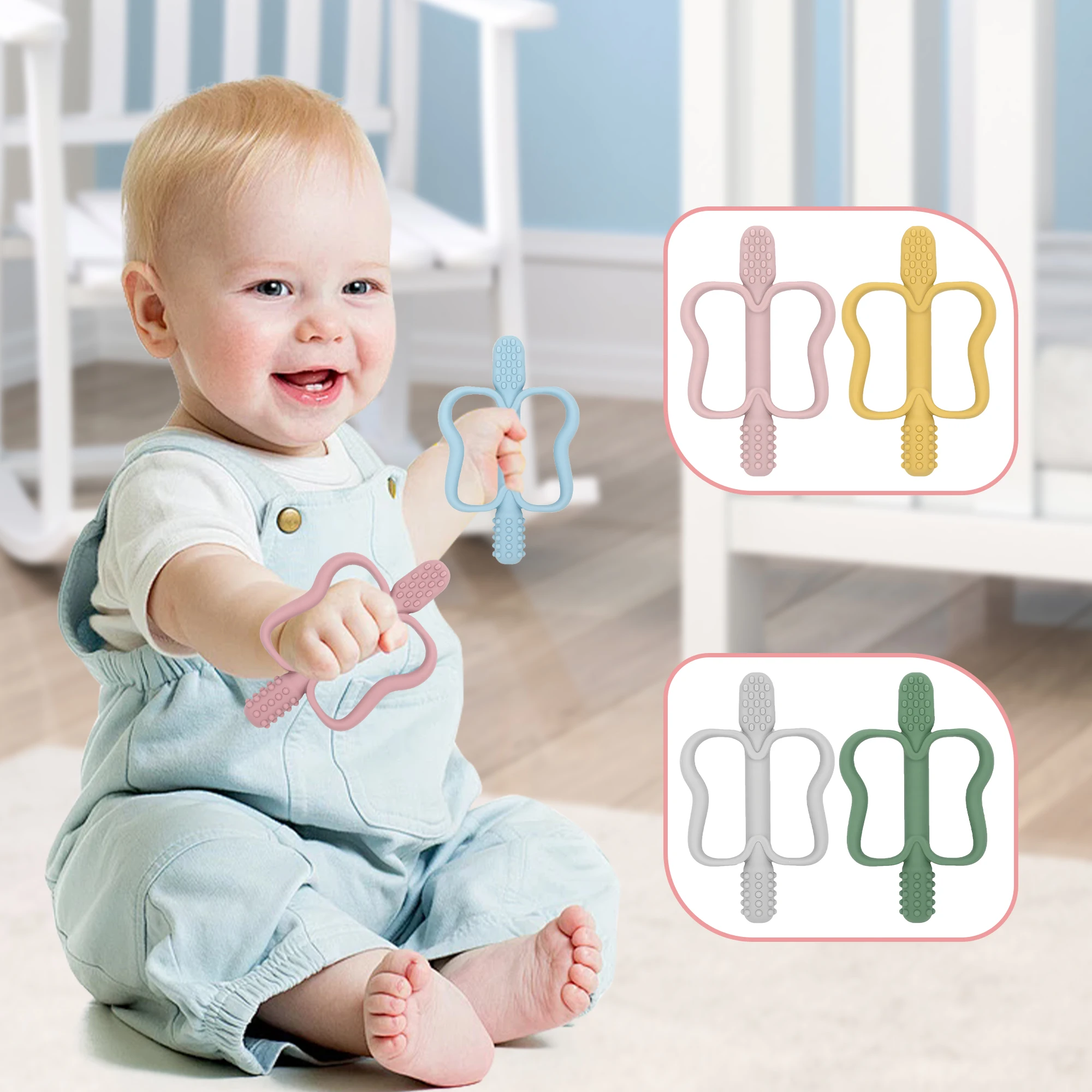 Baby silicone teething toy, BPA-free, soft and easy to grip, suitable for babies experiencing teething discomfort. - 3
