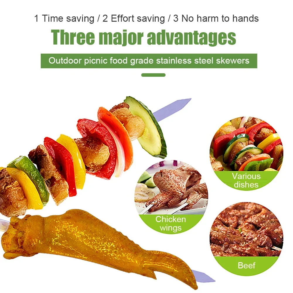 5/10/20Pcs Stainless Steel Barbecue Skewer Reusable BBQ Skewers Kebab Iron Stick For Outdoor Camping Picnic Tools Cooking Tools