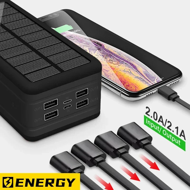 New Solar Power Bank 100000Mah Outdoor Intelligent Fast Charging Alimentatore Mobile Impermeabile Led Light Esterno Spedizione Gratuita