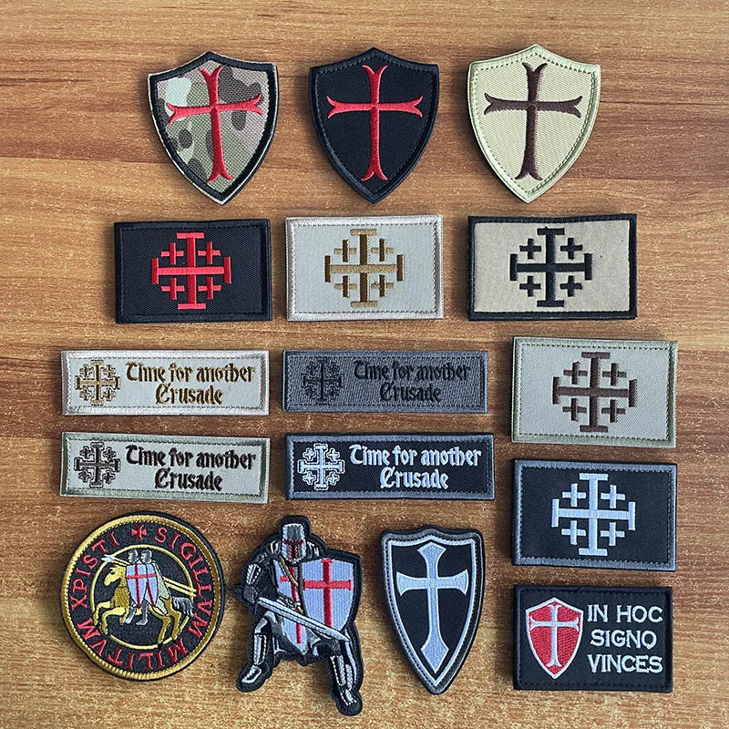 Die Tempelritter von Jerusalem, Moral-Emblem der Kreuzzüge, bestickte Stoffapplikationen, militärische Aufkleber, taktisches Abzeichen