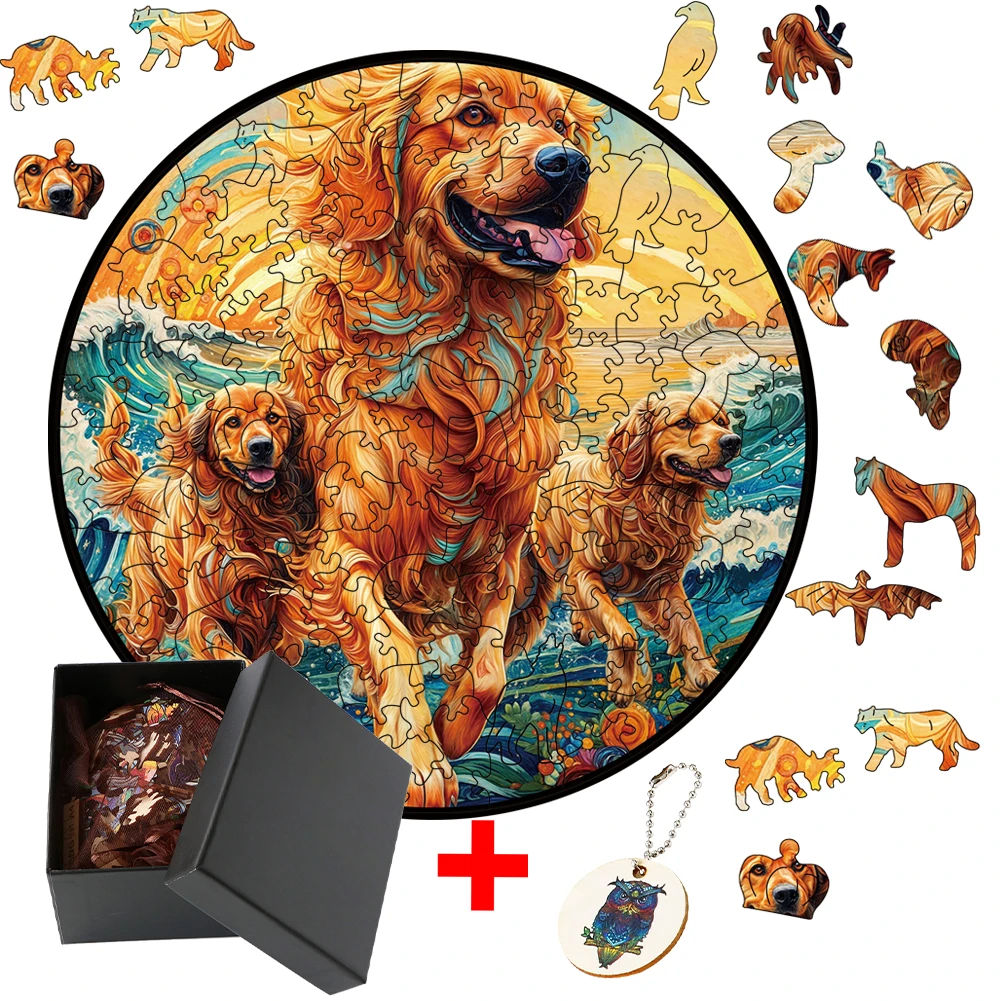 

Wooden Jigsaw Puzzle Golden Retriever Dog Toy Family Interactive Game With Irregular Animal Shapes DIY Crafts for Adults Kids