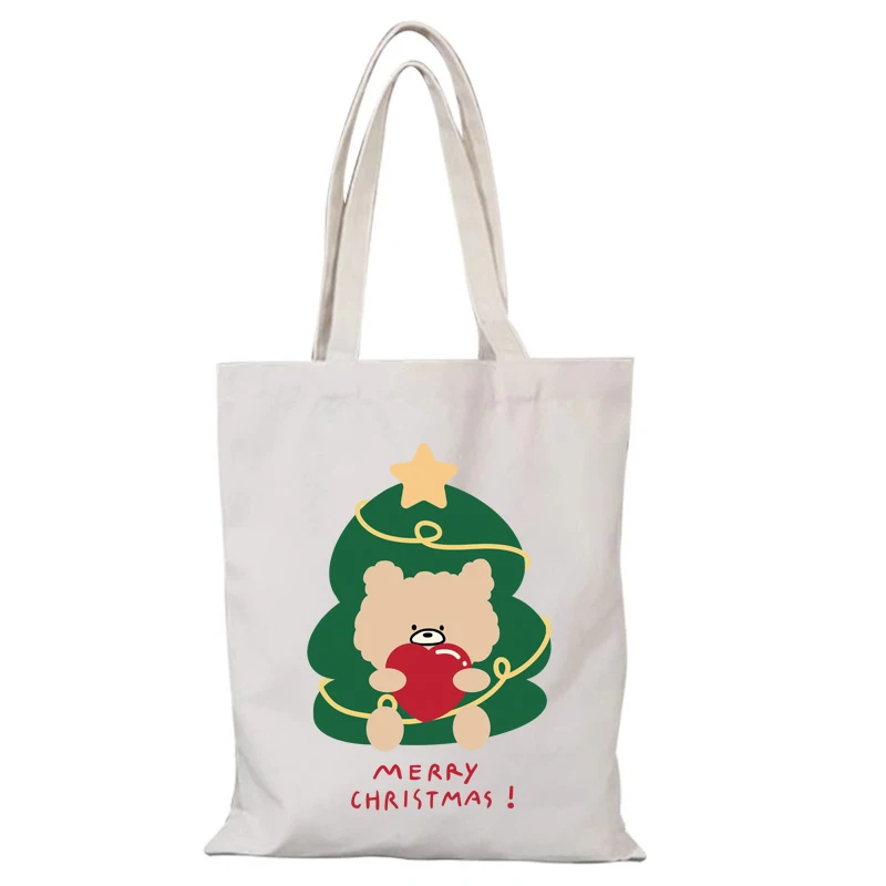 die Einkaufstasche Canvas Cartoon Lady Bags Frohe Weihnachten Neujahr Geschenk Handtaschen Damen Umhängetasche Sac De Courses Eco Shopper Man – Detail 8