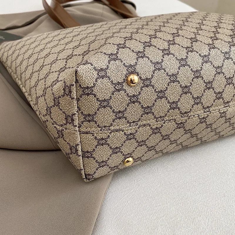 Classic Women Tote Bag, Synthetic Leather Geometric Design for Women Handbag Shoulder Bag, Large Capacity Shopping Travel Bag