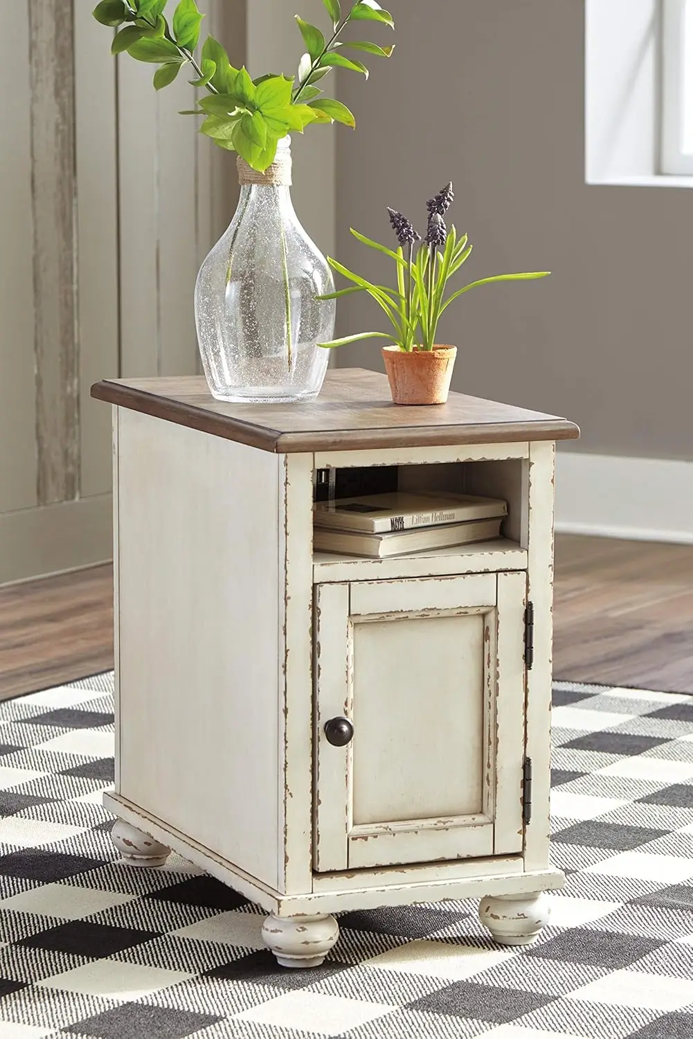 Realyn French Country Chair Side End Table with Outlets & USB Ports, Cream 5