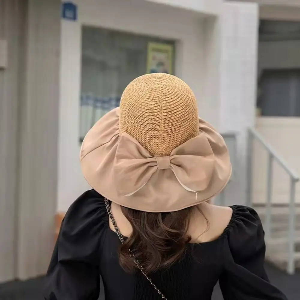 

Visor Hat Outdoor Travel Large Brim UV Protection Foldable Bow Storage Bag Fisherman Hat Bowknot Sun Hat Bucket Hat Cap