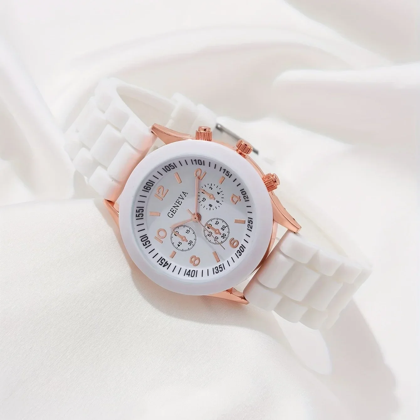 Womens Watch 6PCS/Set Casual Silicone Band Analog Quartz Heart Pearls Jewelry Set