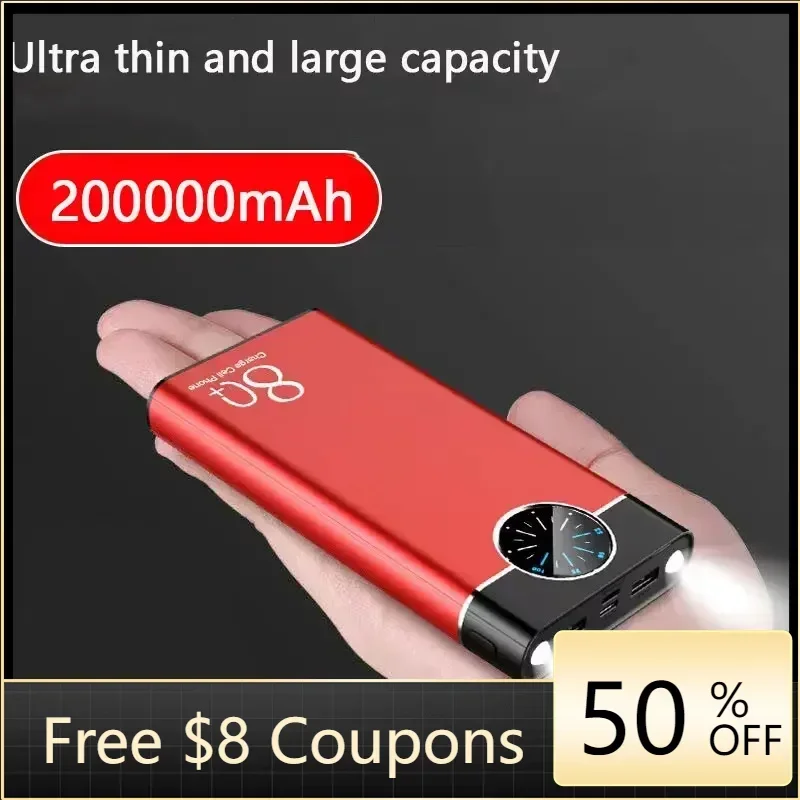 

New 200000mAh Large Capacity Aluminum Alloy Power Bank Multi-Socket Super Fast Charging Thin Portable Power Bank 2023 New Model