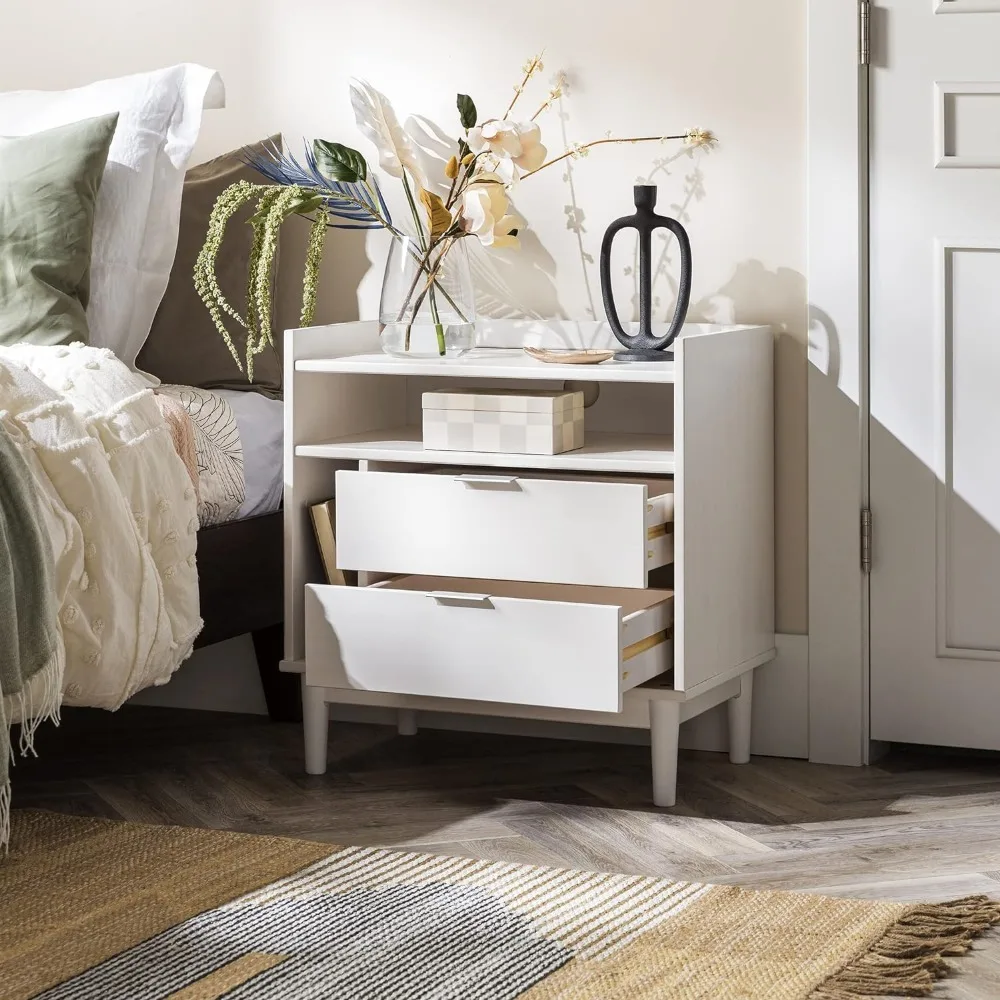 

Blythe Mid-Century Modern Tray-Top Storage Nightstand, 25 Inch, White