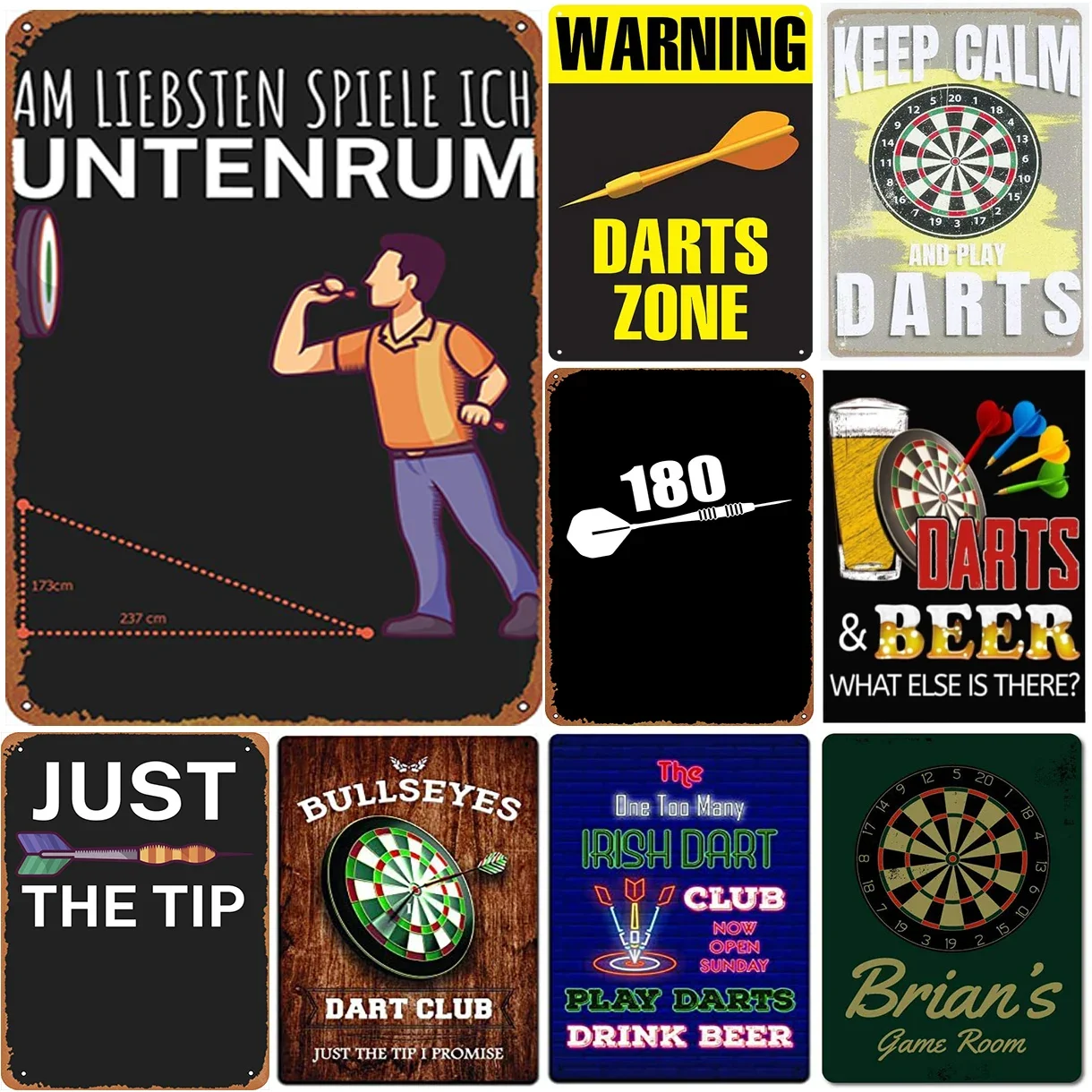 

Darts Metal Tin Sign Jusit The Tip Wall Decoration Plaque Vintage Poster Iron Painting for Man Cave Home Cafe Game Room Club Bar