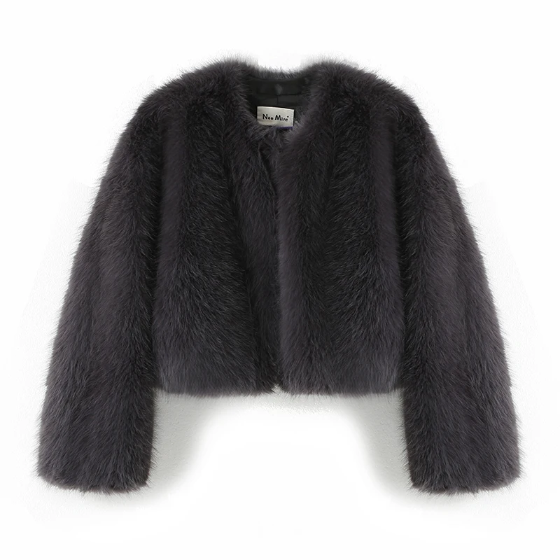 Street Fashion Girls Gray Fluffy Short Faux Fox Fur Jacket Women Winter Hot Brand Thick Warm Eco Fur Coat Female
