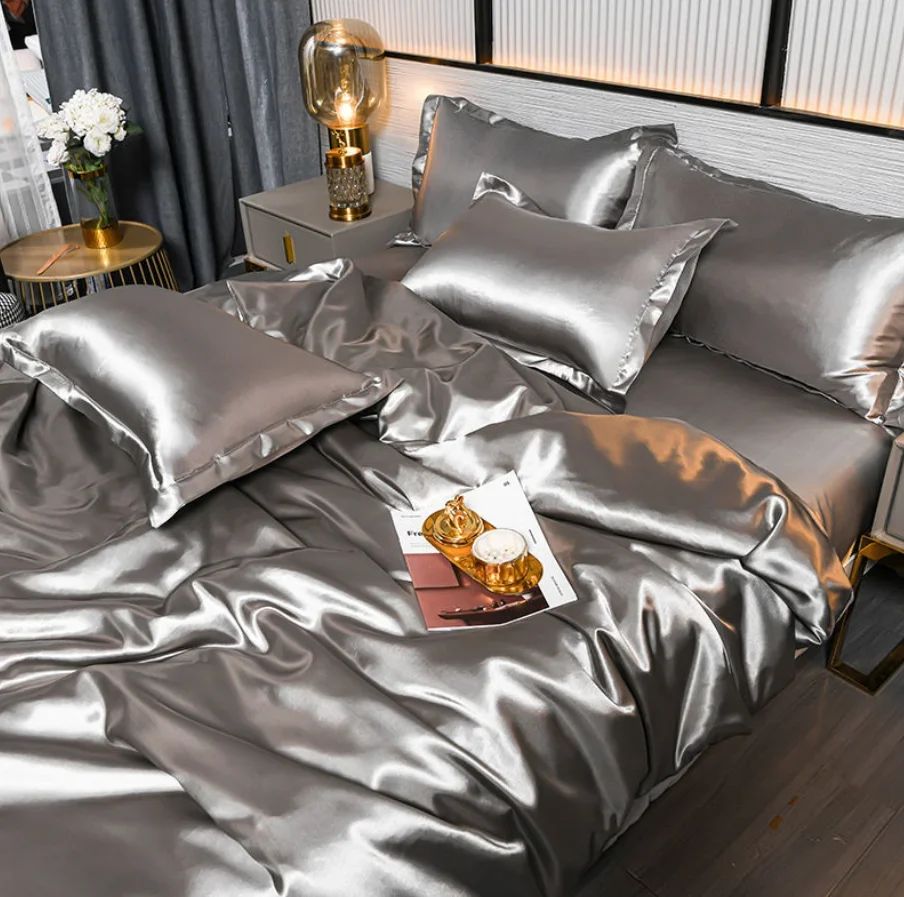 

Solid Color High End Comforter Cover New Luxury Satin Duvet Cover Queen High Quality King Size Smooth Quilt Cover